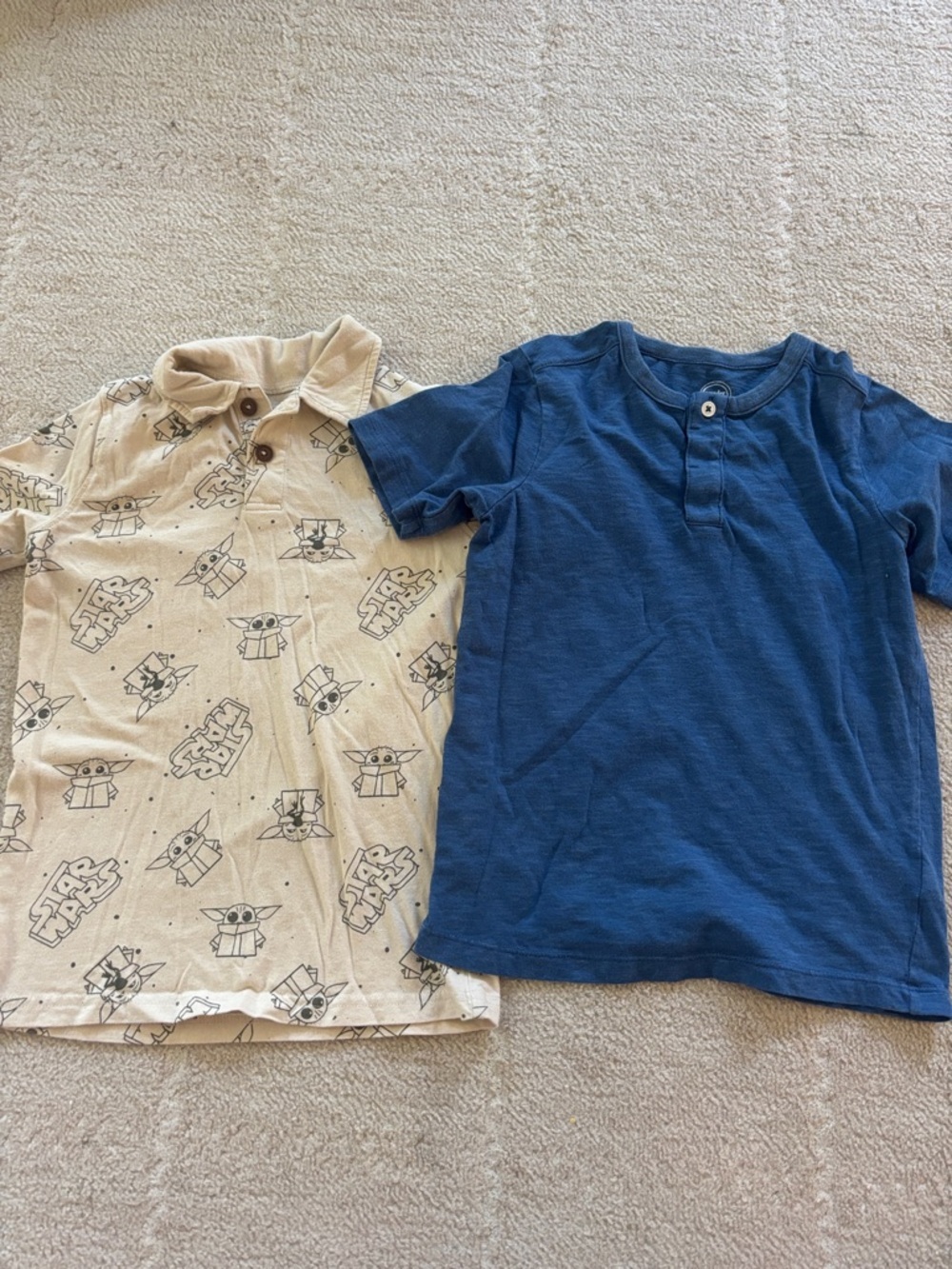 Star Wars Cream Baby Yoda Print Polo & Blue Henley Kids Top Set